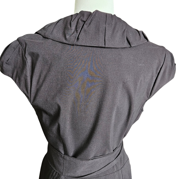 Le Chateau black midi dress with sash rushed shawl collar faux wrap 14/XL/XXL - Picture 11 of 16